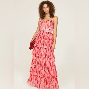 Hutch Monaco Corset Strapless Red and Pink Tiered Dress Sz 6